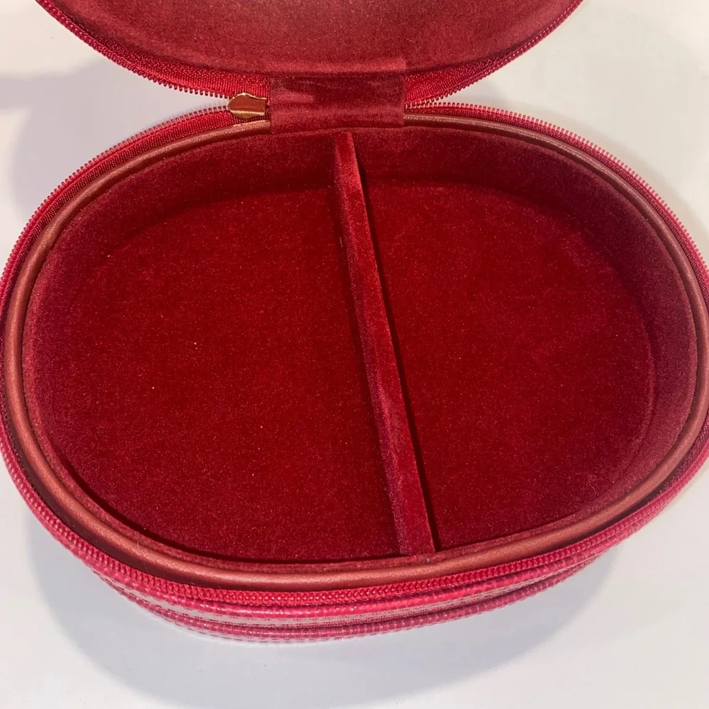 Bey-Berk Jewelry Travel Case Womens Small Red Excellent Lizard Embossed Leather